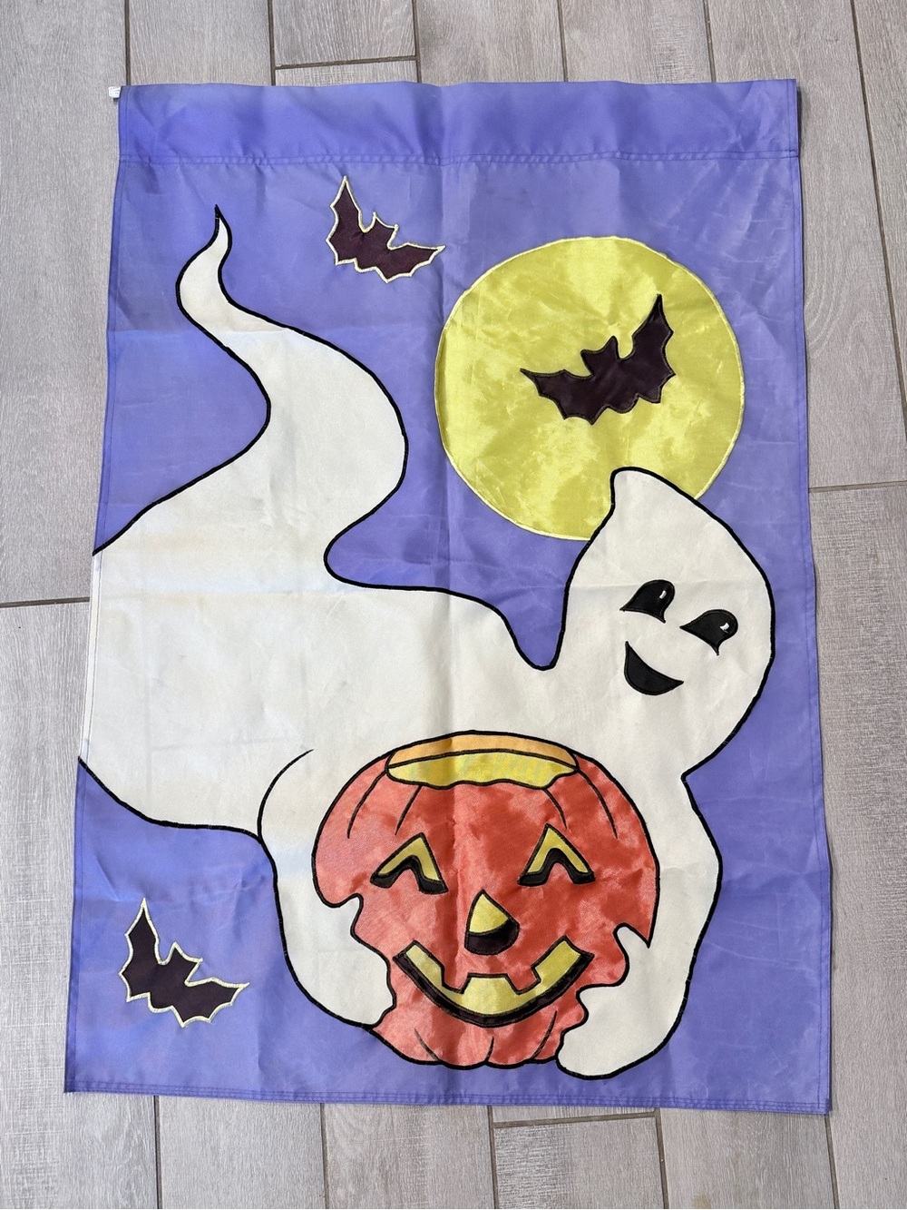 Vintage Ghost with Pumpkin Halloween Garden Flag 90s